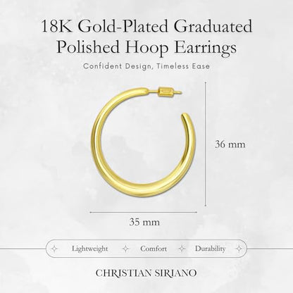 18K Gold Plated Sterling Silver Earrings for Women – Pure & Polished, Twist, Square, Hinged Tube, Abstract & Heart Shape Hoops – Lightweight, Hypoallergenic, Non-Tarnish Jewelry (Sizes: 3x35mm-46x30mm) - color: Gold, size: Polish Hoop (3x35mm)