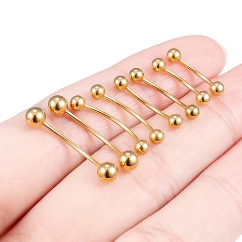 20G Eyebrow Piercing Jewelry Surgical Steel Vertical Labret Lip Jewelry Curved Barbell Tiny Eyebrow Rings Ear Rook Navel Small Belly Button Ring for Women Men 6mm/8mm/10mm/12mm/14mm - color: goldtone,ball