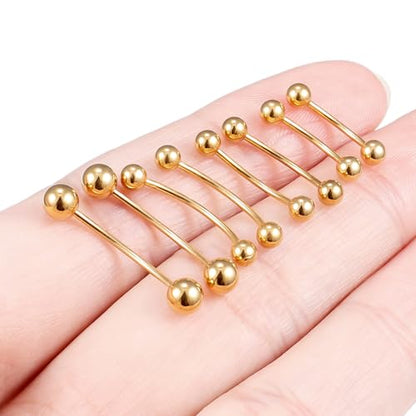 20G Eyebrow Piercing Jewelry Surgical Steel Vertical Labret Lip Jewelry Curved Barbell Tiny Eyebrow Rings Ear Rook Navel Small Belly Button Ring for Women Men 6mm/8mm/10mm/12mm/14mm - color: goldtone,ball