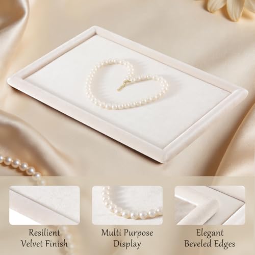 Velvet Jewelry Display Tray for Ring Earrings Necklace Bracelet Flat Tray - color: Beige, size: 12.99 × 9.06 in