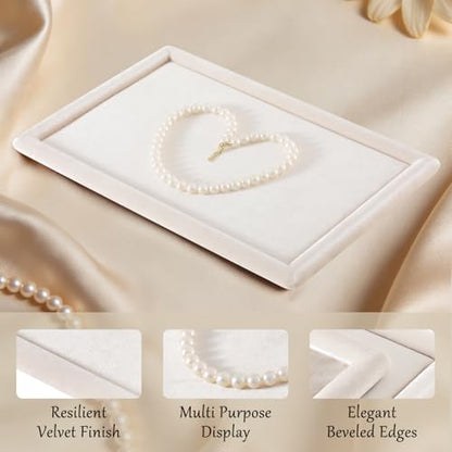 Velvet Jewelry Display Tray for Ring Earrings Necklace Bracelet Flat Tray - color: Beige, size: 12.99 × 9.06 in