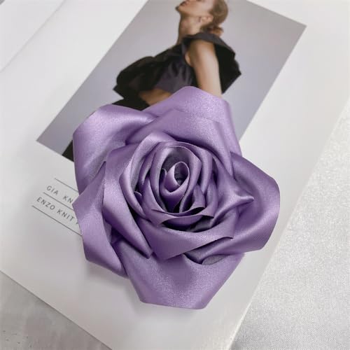 Satin Rose Flower Large Brooch Lapel Pins Handmade Fabric Flower Brooches Pin Classic for Wedding Party Dance Banquet for Women Men Dress Suit Clothes Accessories JewelryGifts 110mm - color: Purple