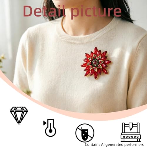 Crystal Flower Brooch Pin for Women Rhinestone Floral Lapel Jewelry - color: red