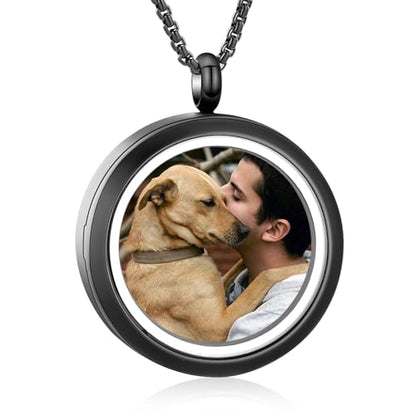 Oinsi Cremation Locket Necklace For Ashes Of Loved One Carry Photo Glass Memorial Urn Jewelry 316L Stainless Steel Keepsake Gifts - color: A-Black