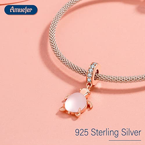 S925 Bead Pendant Charms for Bracelets Necklaces, Compatible with Pandora, Jewelry Making DIY - style: Glass Turtle Charm Rose Gold Plated and Pink