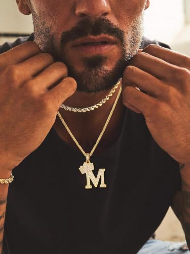 U7 Crown Initial Necklace Men Women, Bling Diamond A-Z 0-9 Letter Pendant with Wheat Chain, Silver/Black/Gold Plated CZ Alphabet Number Hip Hop Jersery for Father Husband - color: a. Gold, size: 13. M
