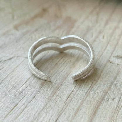 Sterling Silver Toe Ring, Adjustable Open Band, Handmade | Fits Toe, Knuckle or Pinky Ring | One Size Fits Most | Comfortable to Wear | Minimalist Style | Water Resistant - style: Double V Band