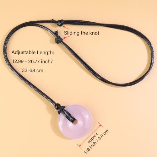 Anjiucc Natural Gemstone Pendant Necklce Lucky Coin Crystal Necklace Donut Pendnat with Adjustable Rope Healing Crystal for Men - color: Violet Chalcedony