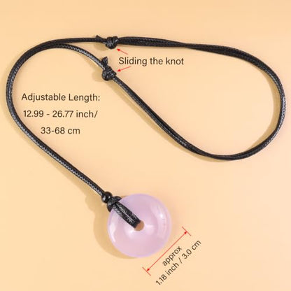 Anjiucc Natural Gemstone Pendant Necklce Lucky Coin Crystal Necklace Donut Pendnat with Adjustable Rope Healing Crystal for Men - color: Violet Chalcedony