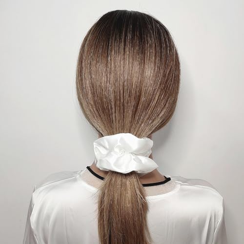 6 Pcs Satin Silk Scrunchies - Soft Hair Ties, Fashion Hair Bands, Bows, Elastic Bracelets, Ponytail Holders Hair Accessories for Women and Girls (4.5 Inch, Pure White) - color: Pure White