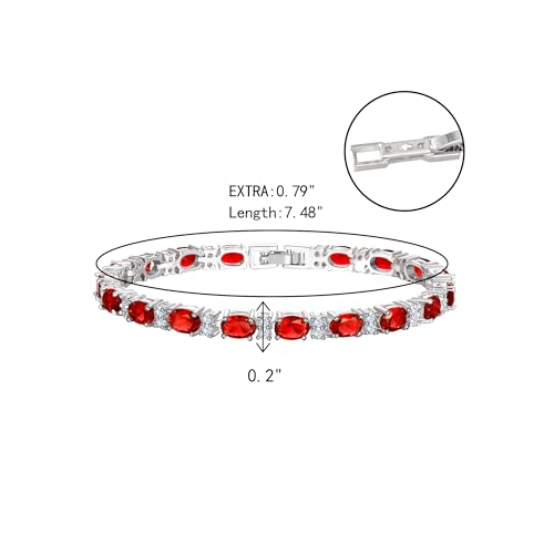 Crysdue Wedding Bridal Bracelets for Brides, Cubic Zirconia Tennis Birthstone Jewelry Gift for Women Prom - style: C_Red 8“