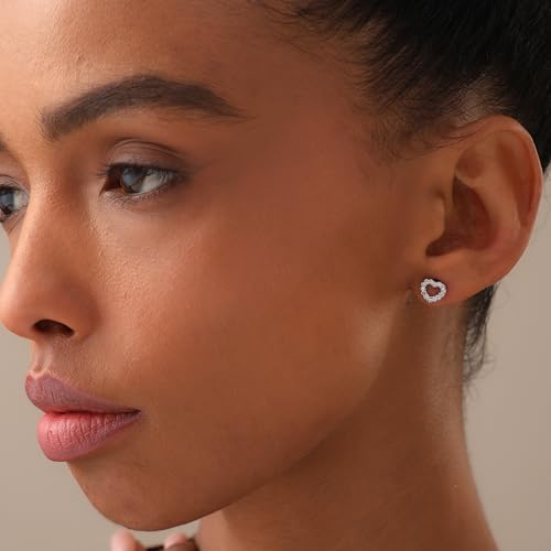 LeCalla 925 Sterling Silver CZ Stud Earrings for Women | Cubic Zirconia Halo & Heart Stud Earring | Rhodium-Plated Silver Jewelry for Her Mom Wife - color: Open Heart Studs