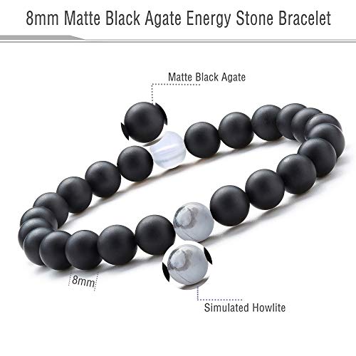 Men Women 8mm Tiger Eye Stone Beads Bracelet - color: Black Matte Agate-21003