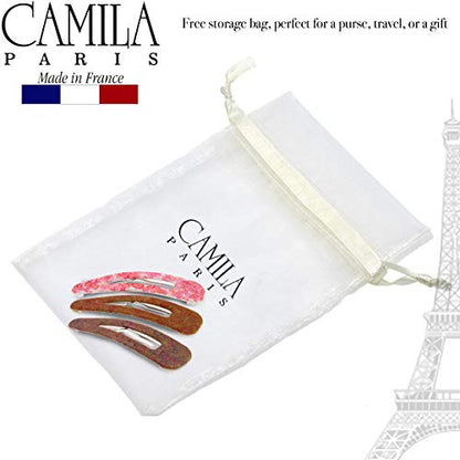 Camila Paris CP2932 French Hair Barrettes Clips, Snap Hair Slides Clic Clac for Women, Styling Girls Side Slide-in Metal Snap Pin Hair Accessories for Women. Strong Hold, No Slip Grip, Made in France - color: 3PK Rose 3.25"