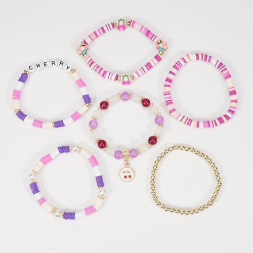 Twinfree Bohemian Cute Fruit Banana Cherry Strawberry Pineapple Mango Polymer Clay Beaded Stackable Stretch Bracelets - color: Color 5