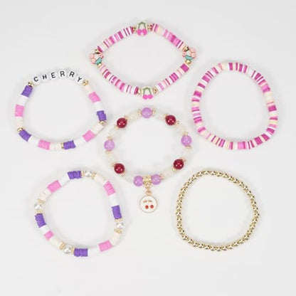 Twinfree Bohemian Cute Fruit Banana Cherry Strawberry Pineapple Mango Polymer Clay Beaded Stackable Stretch Bracelets - color: Color 5
