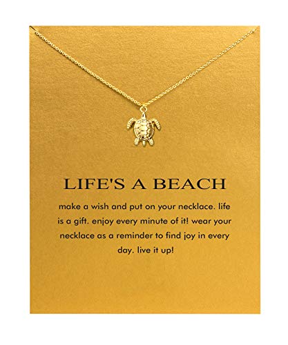 Baydurcan Friendship Anchor Compass Necklace Good Luck Elephant Pendant Chain Necklace with Message Card Gift Card - style: Sea turtle