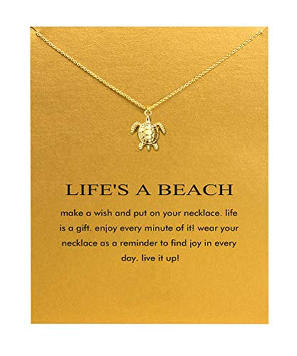 Baydurcan Friendship Anchor Compass Necklace Good Luck Elephant Pendant Chain Necklace with Message Card Gift Card - style: Sea turtle