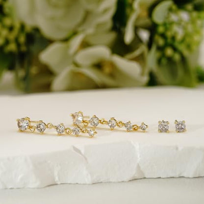 NIXMAX Gold/Silver CZ Dangle Hoop Earrings Set for Women Drop Earrings | 14K Gold Silver Plated，Cartilage Earrings Stack Set for Multiple Piercing,Huggie Earrings,Hypoallergenic,Jewelry Gifts - style: GD-cz tassel set-2 Pairs
