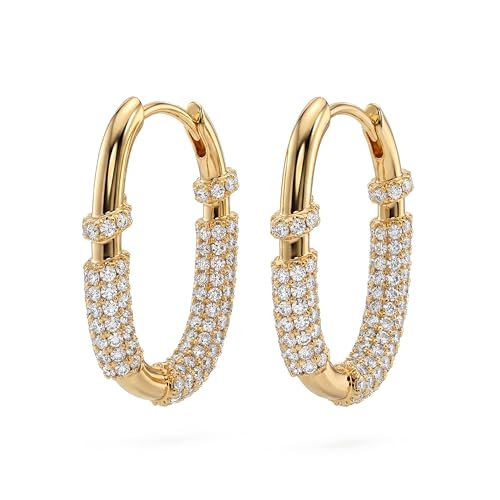 DREMMY STUDIOS Gold Dainty Huggie Hoop Earrings 18K Gold Plated Exquisite Open Tassel Dangle Charm Drop Sleeper Geometric Cross Coin Star Heart White CZ Simple Hypoallergenic Earrings for Women - color: U shaped-Hoop