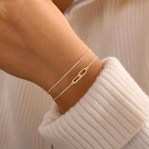Turandoss 14K Gold Plated Interlocking Circle Bracelet Gifts for Women | Cubic Zirconia Circles Bracelets, Layered Twisted Circle Bracelet for Women, Trendy Jewelry Gifts - color: Twisted Interlock Bracelet