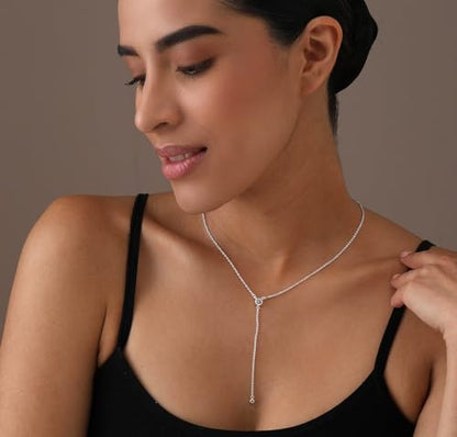 LeCalla 925 Sterling Silver CZ Necklace for Women Jewelry Lightweight Adjustable Lariat Zirconia Choker Y Chain Necklace - color: Round-Zirconia Y Necklace