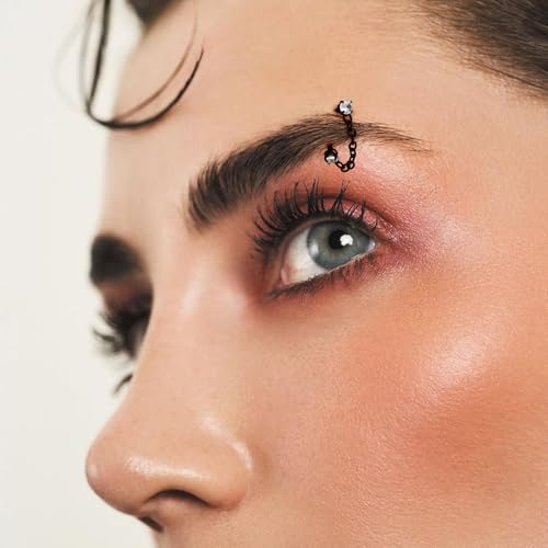 3 Pcs 316L Stainless Steel 16G Tragus Helix Rook Piercing Jewelry with Chain, Cartilage Earrings for Women, Belly Button Ring Vertical Labret Lip Piercing Jewelry - color: Black, size: Prong Setting
