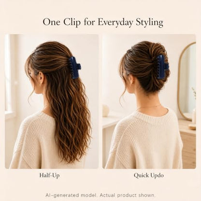 Ivyu 4-Inch Large Rounded Rectangle Hair Claw Clip for Women, Strong Hold | Smooth rounded teeth and a strong spring provide a secure hold for full updos on fine to medium hair. - color: Navy blue
