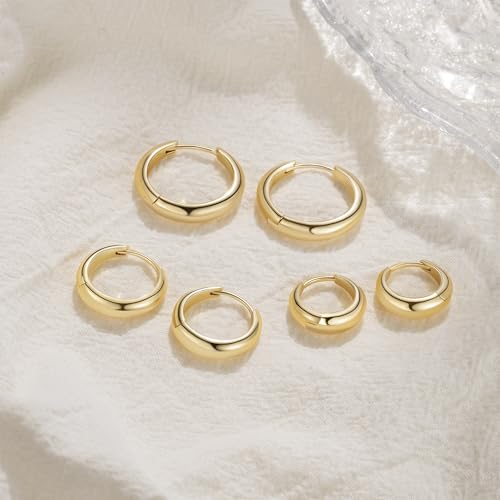 Gold Hoop Earrings for Women 14K Gold Earrings for Women | Lightweight Small Gold Hoop Earrings Thick Chunky Gold Huggie Hoop Earrings 14K Gold Hoop Earrings for Women 13/18/22mm - size: 18MM