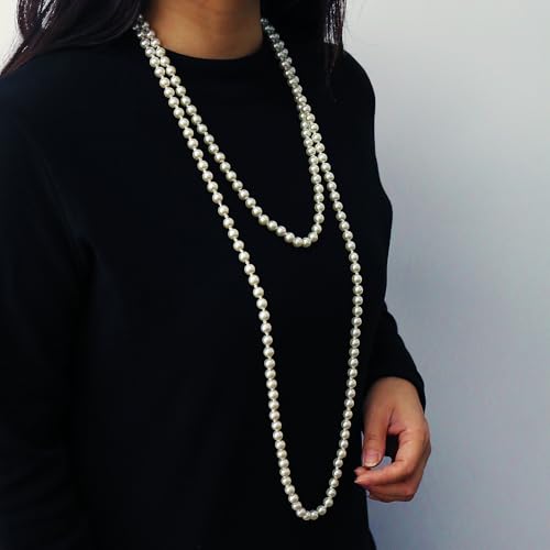 Pearl Necklaces for Women 60'' 70" Long Pearl Necklace 15.75'' Pearl Choker Necklace Chunky Bead Layered Faux Pearl Dangle Wedding Bridal 1920s Gatsby Christmas Costume Jewelry Gifts - color: Cream White-70“