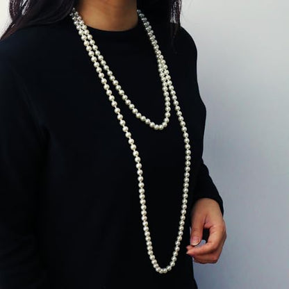 Pearl Necklaces for Women 60'' 70" Long Pearl Necklace 15.75'' Pearl Choker Necklace Chunky Bead Layered Faux Pearl Dangle Wedding Bridal 1920s Gatsby Christmas Costume Jewelry Gifts - color: Cream White-70“
