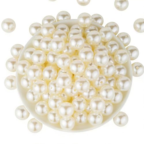 Pearl Beads for Jewelry Making 60pcs 20MM Pearl Craft Beads with Hole Loose Fake Pearls Small Faux Pearls for Jewelry Making Bracelet Necklace DIY, Sewing Decor and Vase Filler - size: 20MM