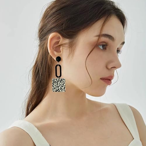 Retro Trendy Acrylic Multicolor Mottled Geometric Drop Earrings | Statement Dangle Jewelry for Women - color: white