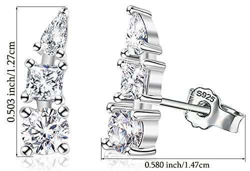 Sterling Silver Ear Climber Earrings with Post - Hypoallergenic Cubic Zirconia Mini Ear Crawler Earrings - Studs - Dainty Minimalist Earrings - Gifts for Birthday, Wedding