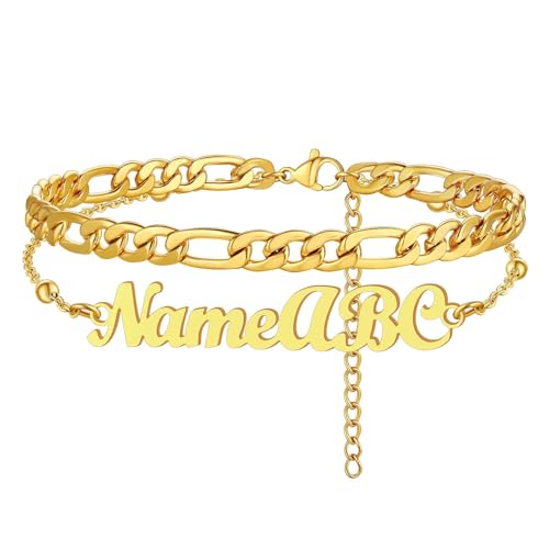 FindChic Custom Ankle Bracelets for Women, Stainless Steel Figaro/Cuban/Wheat/Rope/Herringbone Chain Anklets, Beach Foot Jewelry 8.5''-10.5'' Adjustable & Waterproof, with Gift Box - style: Figaro Chain-Gold