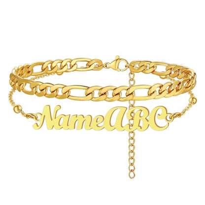 FindChic Custom Ankle Bracelets for Women, Stainless Steel Figaro/Cuban/Wheat/Rope/Herringbone Chain Anklets, Beach Foot Jewelry 8.5''-10.5'' Adjustable & Waterproof, with Gift Box - style: Figaro Chain-Gold