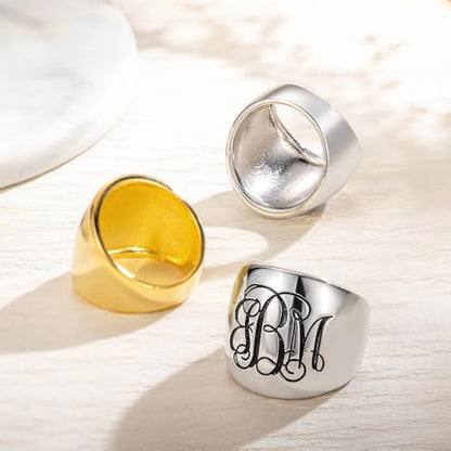callie Custom Signet Ring - Engraved Text & Photo, Personalized Family Crest Coat Of Arms Rings, 925 Sterling Silver/Brass | Father's Day Jewelry Gifts for Men & Women - color: Monogram