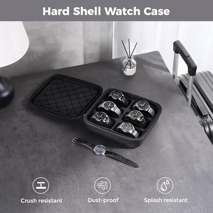 ProCase 6-Slot Travel Watch Case for Men, Hard Shell Storage Box -Black | Travel Watch Box for Watch Bracelet Accessories, Zippered Organizer Bag Fathers Day Gift for Dad - size: 6 Slots