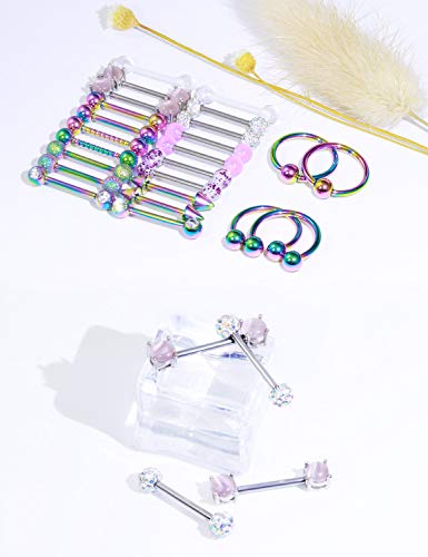 Oufksiyy 12 Pairs Nipple Rings Surgical Stainless Steel Hypoallergenic Nipple Piercing Jewelry 14G Nipple Barbells Hoops Tongue Rings for Women Men 14mm 14 Gauge Niple Tongue Jewelry