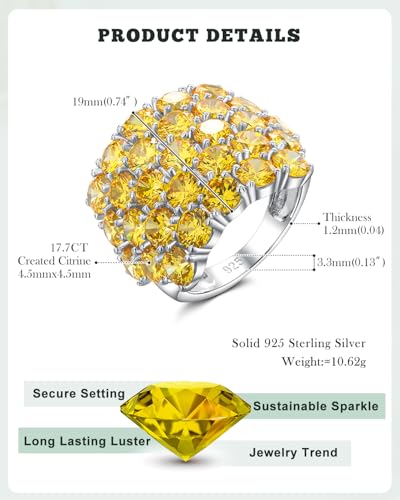 925 Sterling Silver Pave Birthstone Chunky Statement Rings for Women Men | 14K Gold Plated/Silver Large Dome Ring Birthday Cocktail Jewelry,Size 6 to 10(with Gift Box) - color: 11-Created Citrine-Nov.