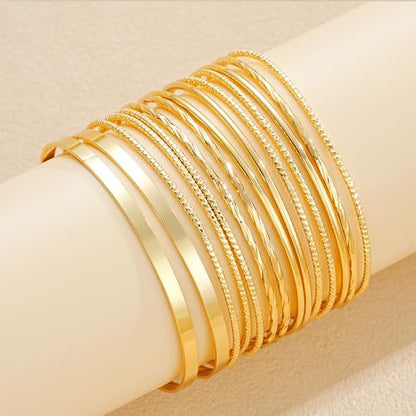 ÌF ME Gold Bangle Bracelets for Women, Indian Bangles Stackable Set, Multi Layer Textured 18K Gold Plated Chunky Bracelets Boho Jewelrys Set - style: D-14PCS Indian bangles