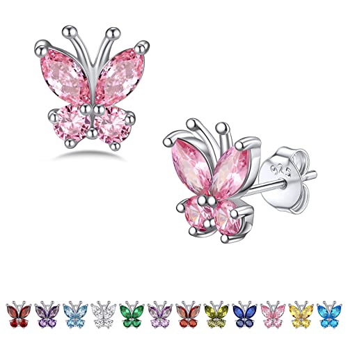 Bestyle Gold Butterfly Earrings for Women, Dainty Cute Birthstone Studs Hypoallergenic Jewelry, Great Birthday Gift - style: 10.October (Tourmaline)-STUD