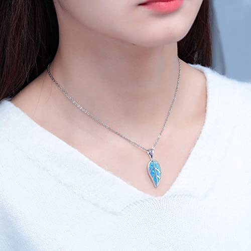CiNily Opal Leaf/Flower Pendant Necklace for Women Silver Plated Jewelry Gift - color: blue
