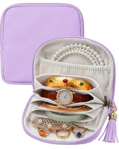 Small Travel Jewelry Case - Soft Vegan Leather Jewelry Organizer Storage Bag for Necklaces, Bracelets, Rings - Compact Jewelry Porch Travel Essentials for Women,Purple - color: Purple