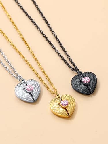 FindChic Locket Necklace for Women Custom Photo Memorial Gifts 4 Colors | Silver/Black/Rose Gold/Gold Plated Personalized for Loved Ones, Birthday Valentine's Day Keepsake - style: 04. Birthstone Style 1-Black