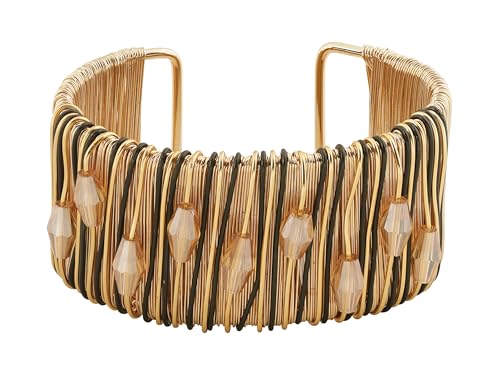 Sparkling Crystal Rhinestone Bangle, Wide Wire Wrapped Statement Cuff, Boho Jewelry For Women - style: Bracelet BRAC.004