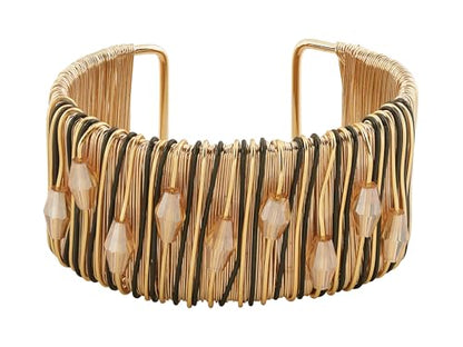 Sparkling Crystal Rhinestone Bangle, Wide Wire Wrapped Statement Cuff, Boho Jewelry For Women - style: Bracelet BRAC.004