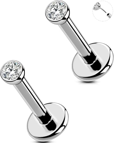 2Pcs Silver 20G/18G/16G Threadless Nose Stud Flat Back Earrings 316L Surgical Steel CZ Daity Nose Helix Cartilage Tragus Conch Labret Medusa Monroe Piercing Jewelry-Multiple Sizes & Gauges - size: 2PCS, 16g 5mm, 1.5mm CZ