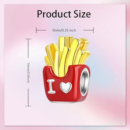 Bible Family Mom Wife Love Heart Dangle Charm 925 Sterling Silver Charms fits Bracelets and Necklace Pendant Bead Charms Jewelry Present for Women Family Friends - style: I Love French Fries Charm