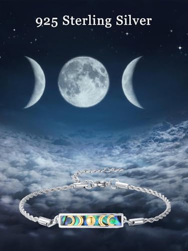 Waves/Tree of Life/Mushrooms/Moon Phase/Butterfly/Hummingbird Bracelet/Anklet 925 Sterling Silver Adjustable Abalone Shell Bar Bracelet/Anklet Summer Jewelry Gifts for Women - color: Moon Phase, size: Anklet 9"+2"